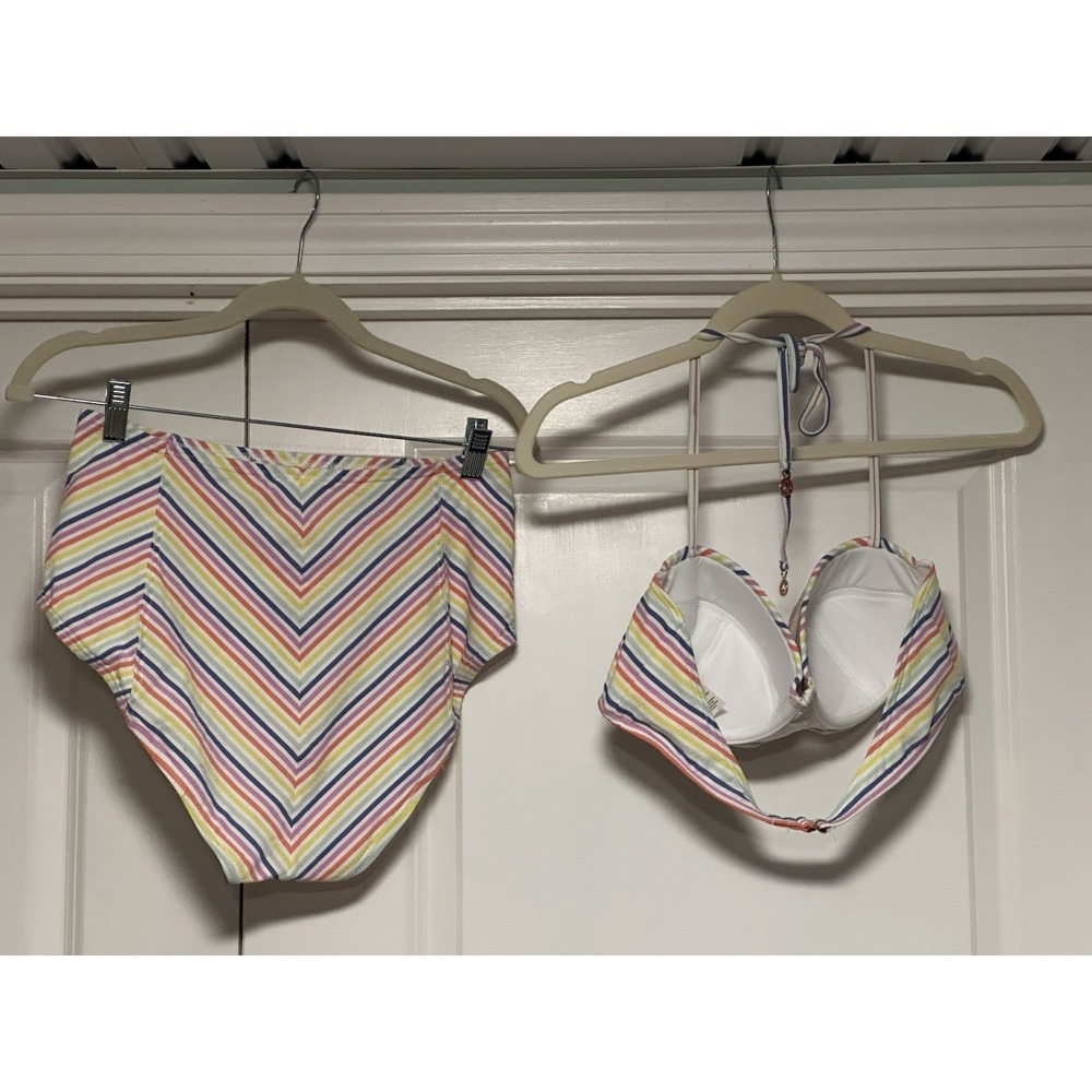 Kate Spade, Women's Seersucker Rainbow Bikini, Size Large - Picture 2 of 6